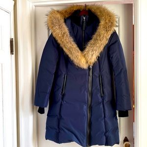 Mackage puffer L fur collar, blue, mid-length, GREAT condition, 20” pit to pit